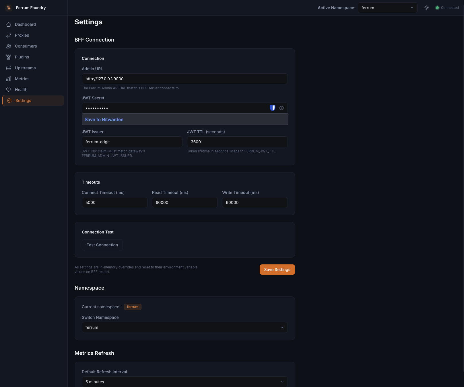 Ferrum Foundry Settings