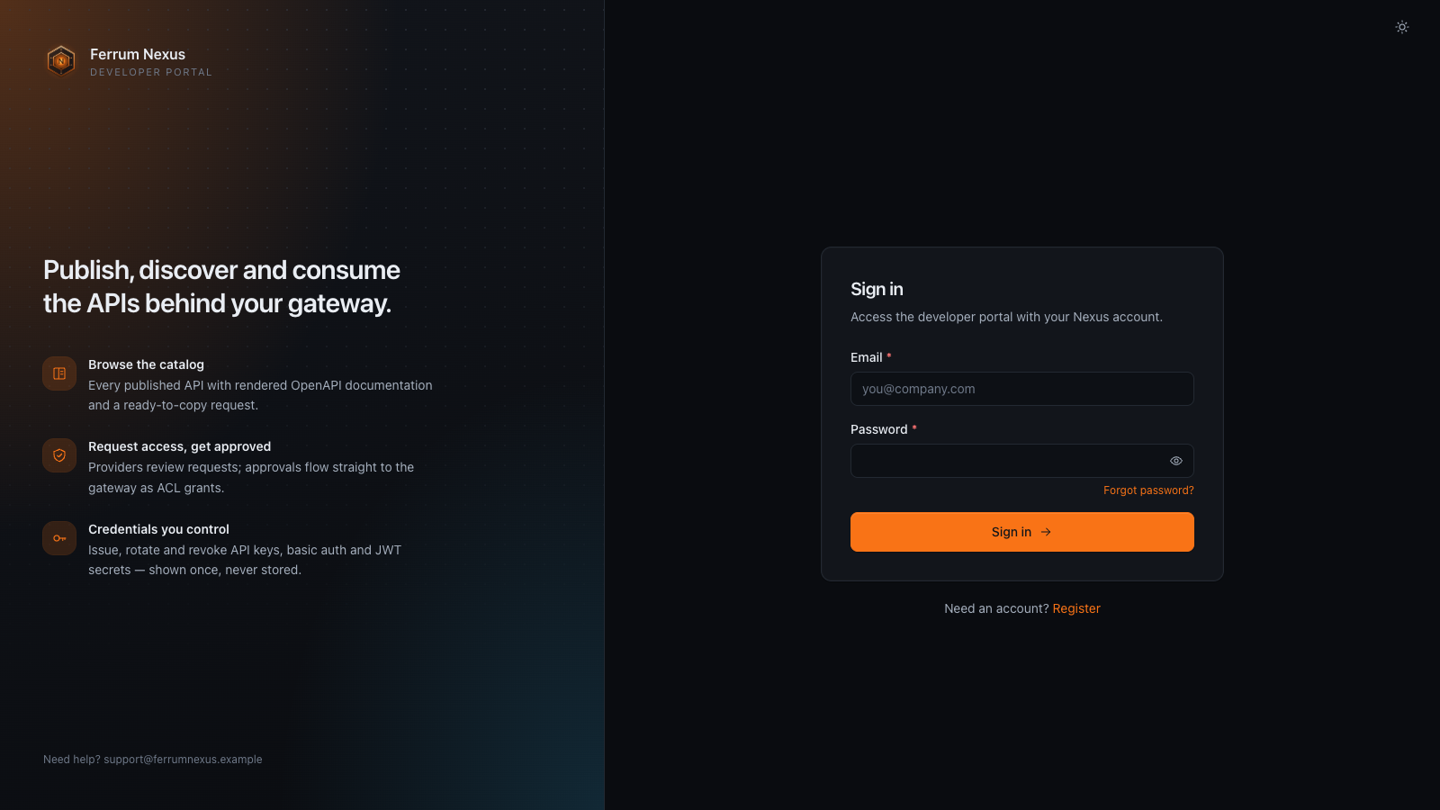 A branded split-layout sign-in page